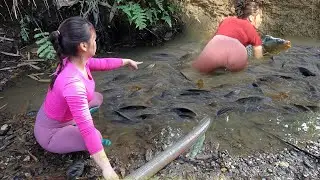 Young Girl's Fishing on Rivers and Lakes, Fishing Technology with Pumps, Catching A Lot Of Fish
