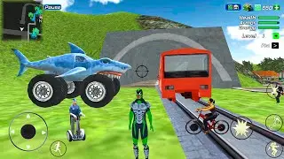 Rope Frog Ninja Superhero Shark Monster Truck at Train Station - Android Gameplay