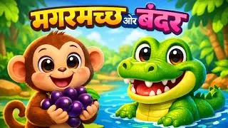 मगरमच्छ और बंदर 🐊🐒 | बच्चों की मज़ेदार कहानी | Moral Story for Kids | Hindi Story