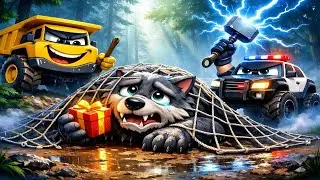 Gift Thief Caught 🎁🚓🦊 Wolf Truck Trapped as Crane & Police Finish the Mission 🎄| Vehicles Animation