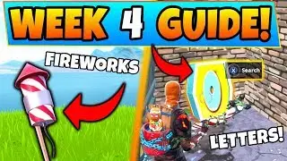 Fortnite WEEK 4 CHALLENGES! - Launch Fireworks Locations, Letter O (Battle Royale Season 7 Guide)