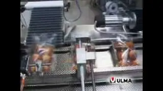 Group of madeleines and muffins packaging in flow pack wrapper (HFFS) in trays with a clip