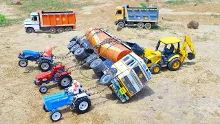 😱 Volvo Dumper Petrol Tanker Accident Pulling JCB Mahindra Sonalika Swaraj Tractor ? Cartoon CS Toy 