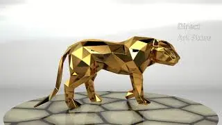 Template for DIY metal sculpture, Pattern of Cougar Puma low poly model in DXF and PDF Format