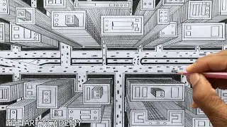 How to Draw a City using 1-Point Perspective : A Bird&rsquo;s Eye View of City