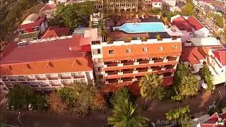 Cambodia, Siem Reap rooftop swimming pool,  drone view