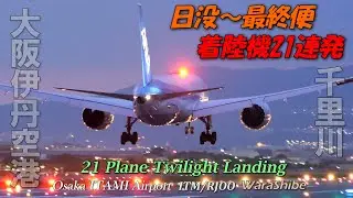 千里川土手着陸シーン日没から最終便21機 | 4K Twilight Landing | 伊丹空港 Osaka ITAMI Airport