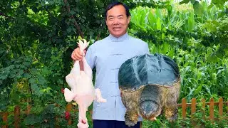 Giant Snapping Turtle & Chicken Roasted in Leaves and Clay — Incredibly Juicy and Aromatic!