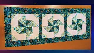 Patchwork table runner with pinwheel blocks, step by step.