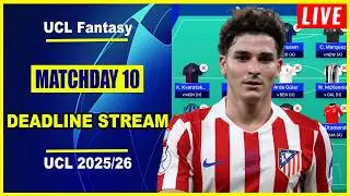 UCL Fantasy Matchday 10: DEADLINE STREAM | Live Q&A | Champions League Fantasy Tips 2025/26