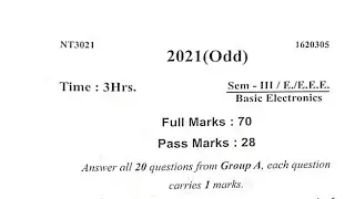 || Basic Electronics || Question paper 2021 Electrical 3rd semester diploma sbte bihar