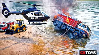 Police Helicopter Saving Truck from Water 🔥 JCB Rescue Operation | CS Toys Kids Video