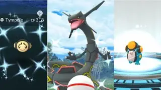 Shiny Rayquaza (caught at a raid)~Shiny Tympole (caught at a wild & evolve to Seismitoad).