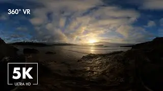 Sunset Ocean Wave Sounds & Relaxing Music in New Polzeath UK - Virtual 360&deg; VR Ultra HD