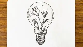 How to draw a scenery inside bulb || Pencil sketch for beginners step by step easy