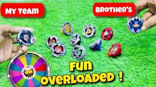 my team vs brother's team #beyblades challenge battle ! fun overloaded