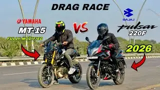 Bajaj Pulsar 220f 2026 vs yamaha mt-15 | drag race | amazing battle 😱