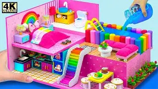 Build 2-Storey Cardboard Dollhouse with Rooftop Swimming Pool for Family ❤️ DIY Miniatrue House
