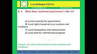 Land Tenure and Reform | Model Exit Exam Questions for Urban Land Administration Exit Exam