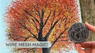 Autumn Tree Painting: Wire Mesh Texture Hack | Satisfying Timelapse 🍂
