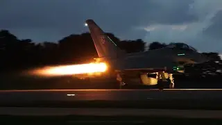 RAF Typhoon FGR4 night departure with full afterburner - August 2023