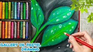Painting Realistic Leaves With Dew Drops With Oil Pastel, Gallery Oil Pastel Drawing, Step By Step