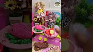 ASMR Hello Kitty Kitchen play set Cooking Fish and Shrimp #asmrroleplay #asmrsounds