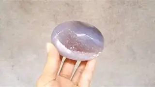 Natural Geode Agate Stone Egg,Open Mouth,Gray