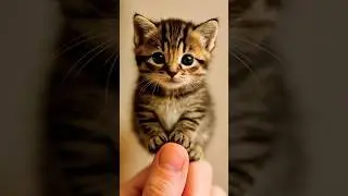The Cutest Kitten Clings to a Finger