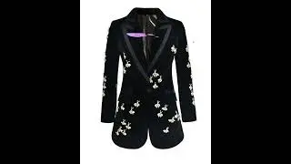 Luxury Women Velvet Jewellery Bees Embroidery Blazer Coat