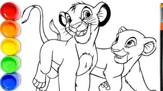 The Lion King Coloring Pages  Coloring Simba Meets Nala  Walt disney