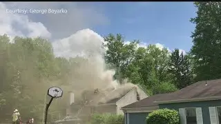 Multiple crews battle house fire in Poland