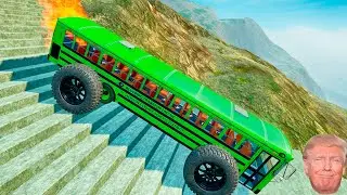 BeamNG Drive &ndash; School Bus Extreme Stairs Jumps Down | USA Bus Crash Test Simulation