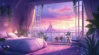 Animated Background | Dreamy Castle View Bedroom | Fantasy and Cozy | Twitch, VTuber, Stream, Loop