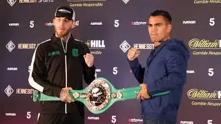 'THE SAVAGE' SAM EGGINGTON & CARLOS MOLINA HOLD BETWEEN THEM THE WBC SILVER BELT FOR PRESS PHOTOS