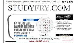 Up Police Jail Warder Fireman Constable Paper 19 December 2020 (Answer Key) - Shift 1 PDF
