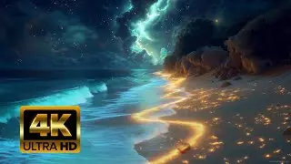 Magical Glowing Ocean🌊 Waves 4K Wallpaper | Fantasy Beach Night For PC #sea #fantasy #nature