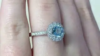 0.75 carats Natural Round Cut Aquamarine Ring - Milnet Ring - Hand Video