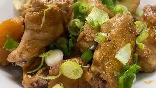 Chinese-Style Braised Chicken Wings with Soy Sauce, Yellow Potatoes & Green Onions