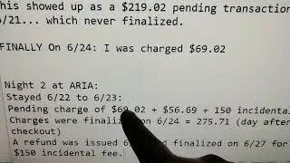 I recently stayed at ARIA, I was worried about $150 Incidental Deposit charged but went away 4 days