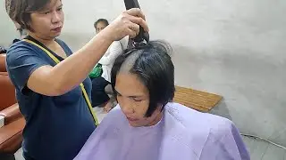 Beautiful women shaved off all her hair at barbershop