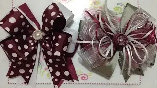 Moño escolar tinto, gris y blanco VIDEO No. 242