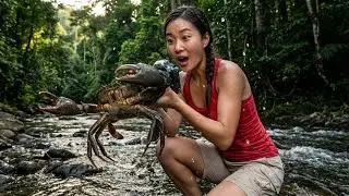 Primitive Survival Beautiful Girl Catch & Cook in Deep Jungle ASMR