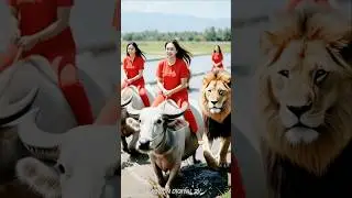 &ldquo;Sher ke Saath Bhains Par Safari 😱🔥 &ndash; Red Outfit Girls Rule the Jungle!&rdquo; #shorts #youtubeshorts