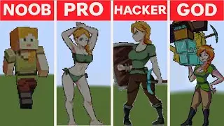NOOB vs PRO vs HACKER vs GOD - ALEX - Pixel Art Build Challenge in Minecraft