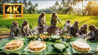 बंदर मसाला डोसा, सांभर और चटनी बना रहे हैं 🐒🔥 | Monkeys making Masala Dosa, Sambhar, and Chutney