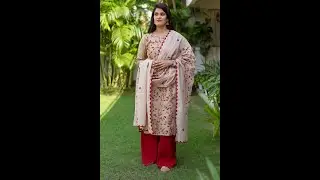 Beige Silk Applique Work Kurta & Dupatta With Maroon Palazzo