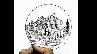 Idea of drawing a hiker man with beautifull mountain scenery #drawingpencils #technique