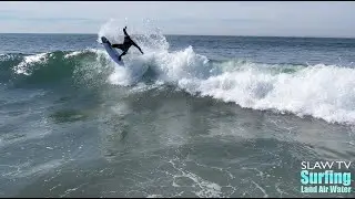 Surfers and Dolphins Riding Waves at San Diego Beach - 4k - RAW SLAW - 02-02-2023