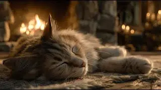 Peaceful Tabby Cat by the Fire 🔥🐾 | 10 Hours of Gentle Rain & Deep Brown Noise for Restful Sleep